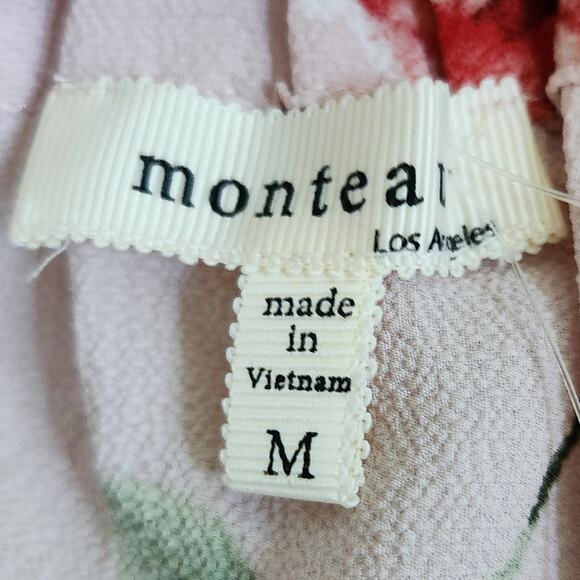 Monteau NWT Women's Off Shoulder Blush Pink Floral Tie Sleeve Blouse Size M - Picture 8 of 9